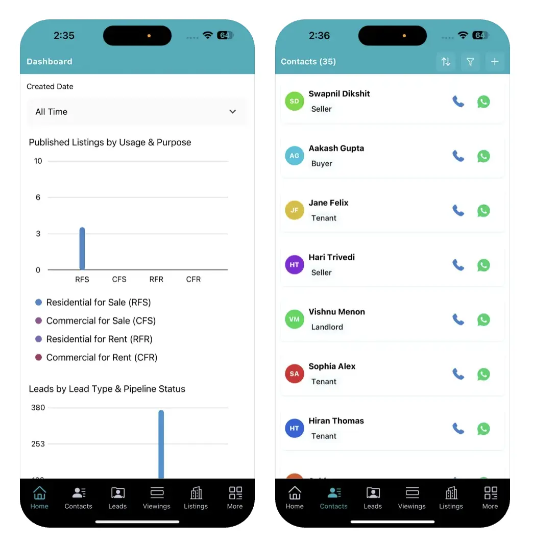 Call tracking feature for making and recording calls directly from PropHero CRM.